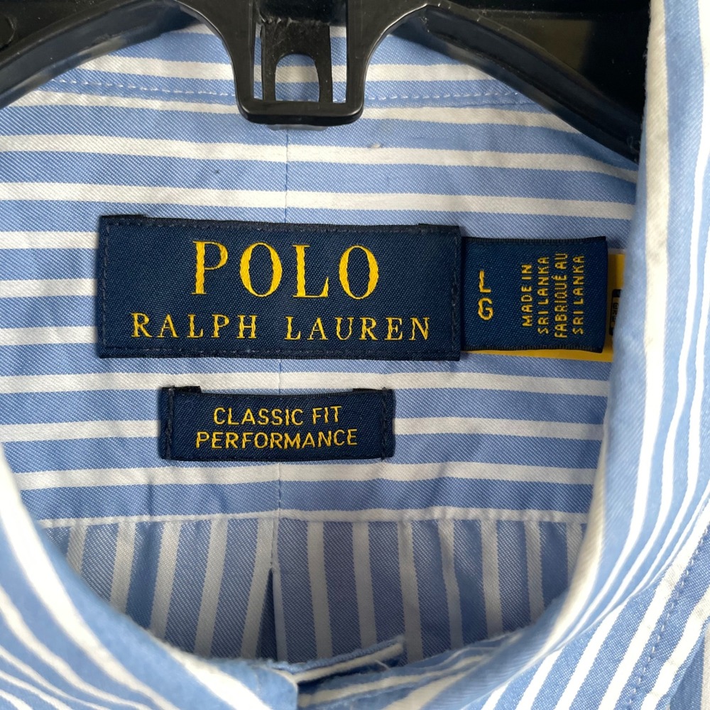 Polo Ralph Lauren Shirt Mens Large Blue Striped Coolmax Performance Button Down - Picture 6 of 8